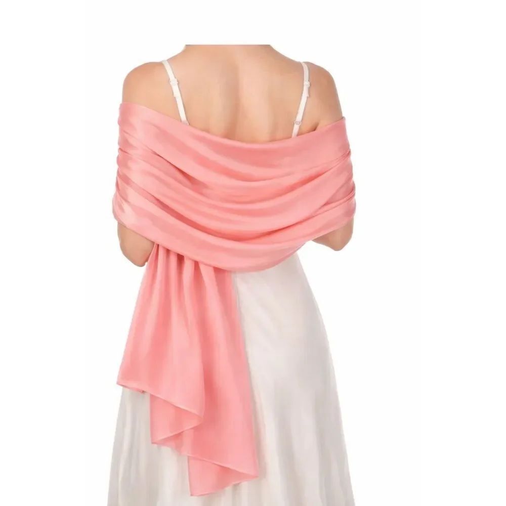 Luxury Dusty Coral Pink100% SILK SATIN Large Shawl Scarf Wrap Wedding Cover Up